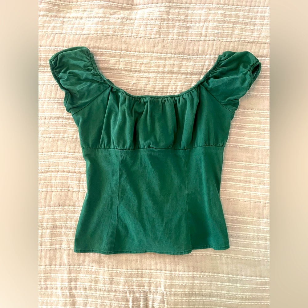 Pinup Girl Clothing Peasant Top Green